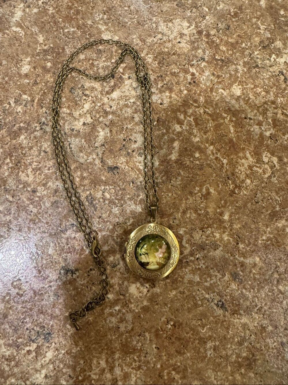 Vintage Style Fairy & Frog Photo Locket Necklace Antiqued Bronze Cottagecore
